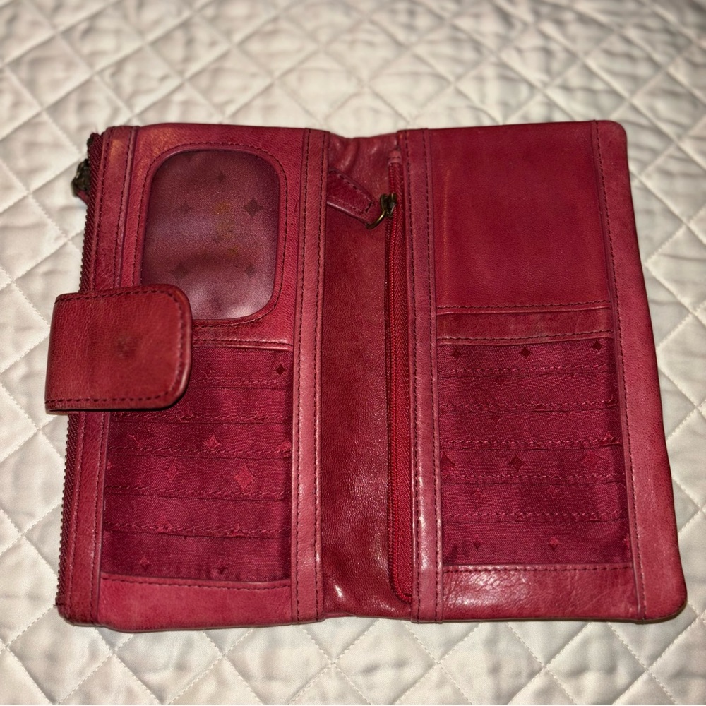 Fossil Long Live Vintage 1954 Red Lamb Hide Leather Top Zip Wallet - Picture 3 of 8